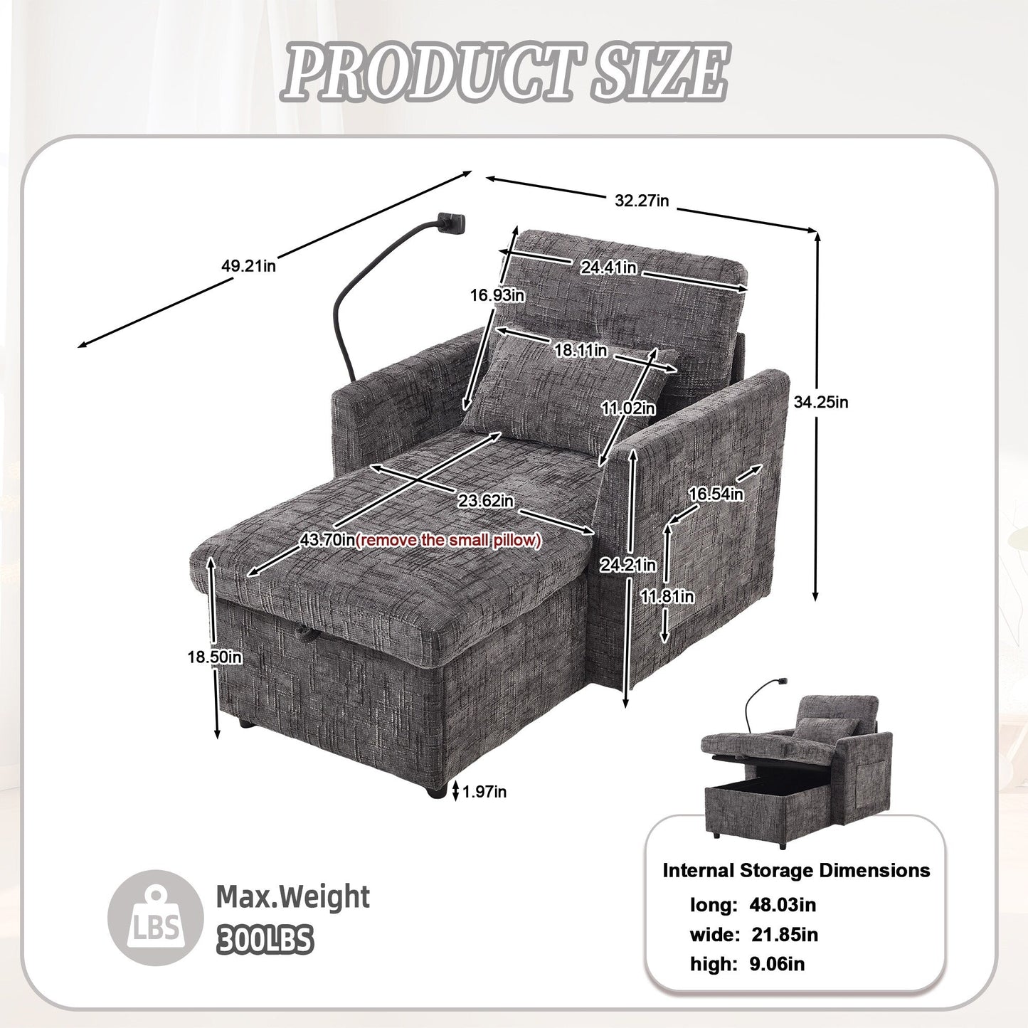 Multifunctional Lazy Person Sofa Recliner Can Be Stored Storage Backrest With Cell Phone Bracket Chenille Single Leisure Chair