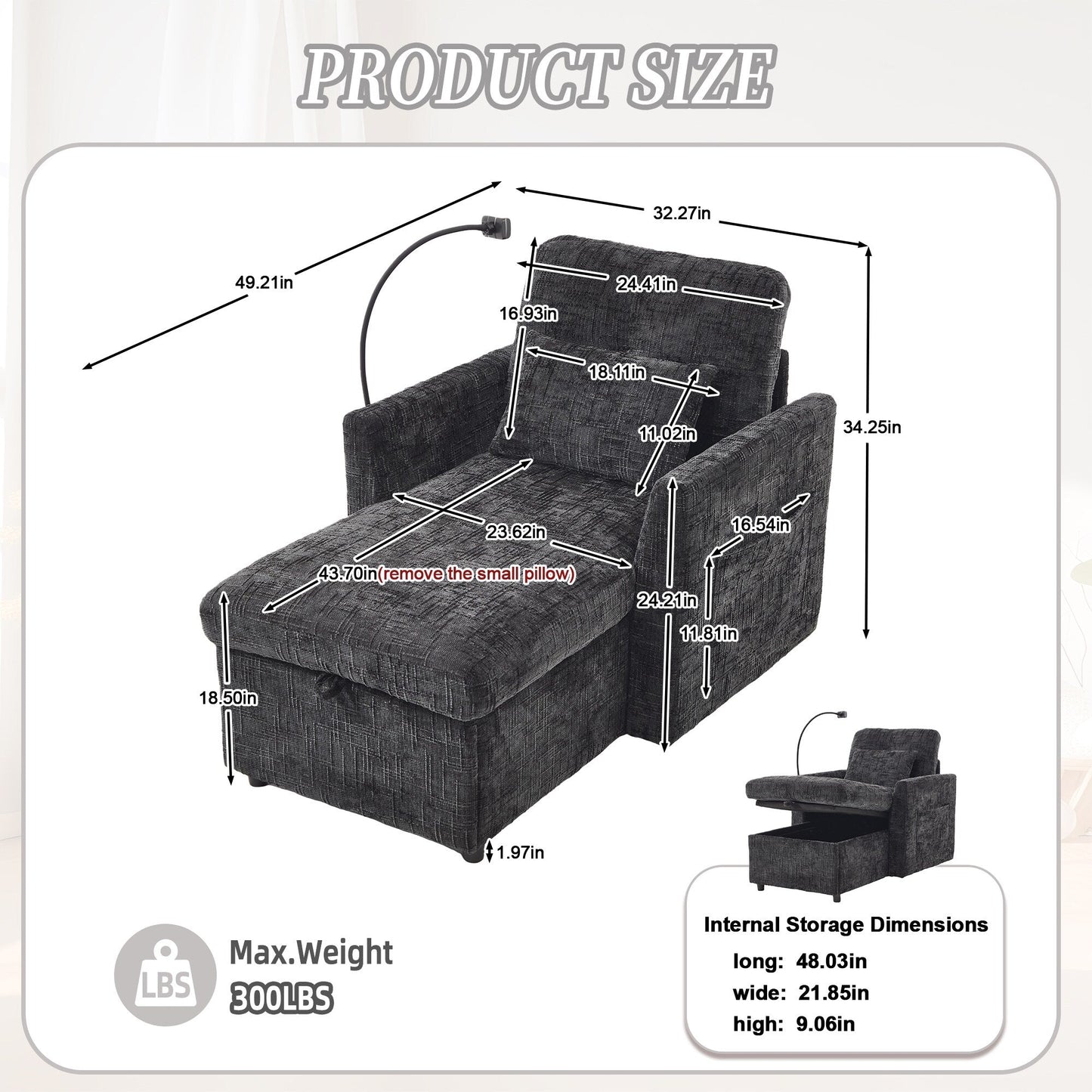 Multifunctional Lazy Person Sofa Recliner Can Be Stored Storage Backrest With Cell Phone Bracket Chenille Single Leisure Chair