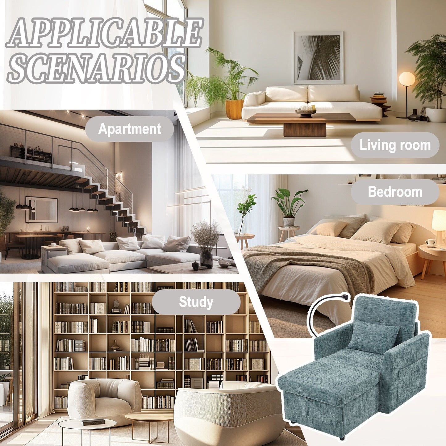 Multifunctional Lazy Person Sofa Recliner Can Be Stored Storage Backrest With Cell Phone Bracket Chenille Single Leisure Chair