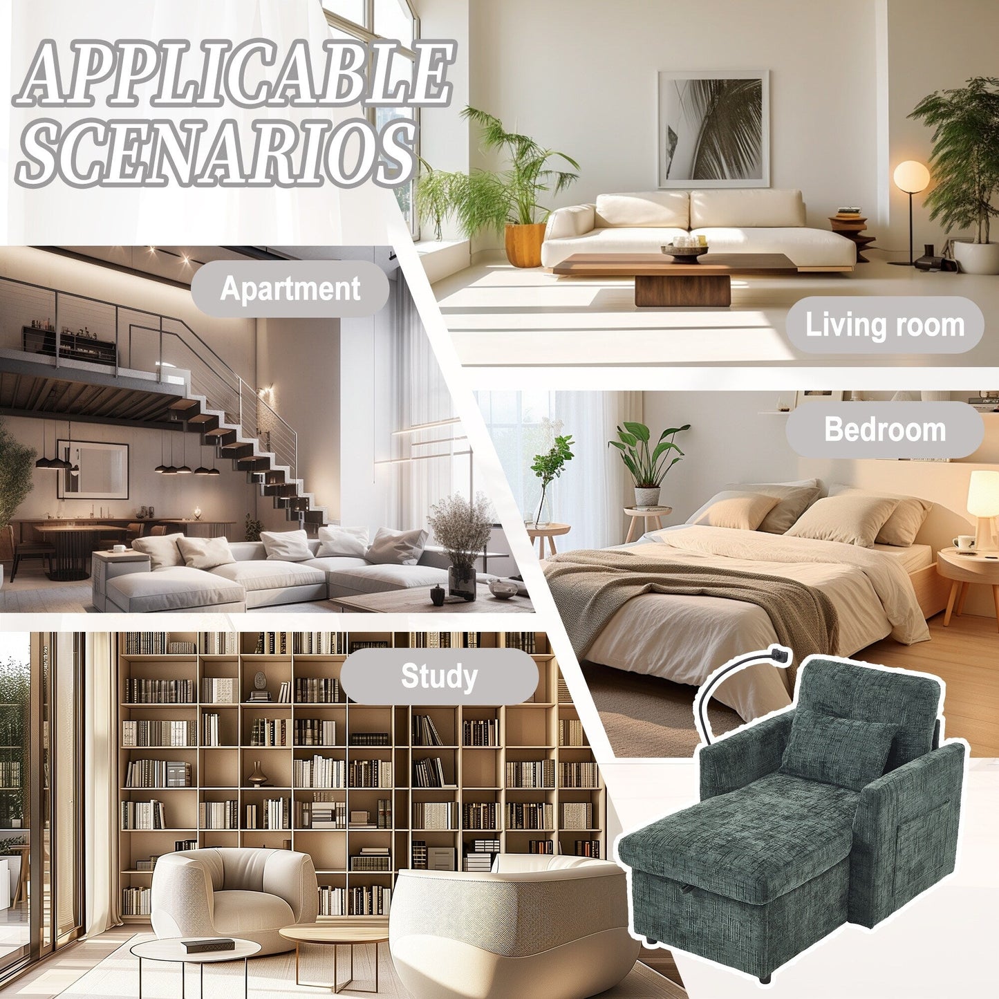 Multifunctional Lazy Person Sofa Recliner Can Be Stored Storage Backrest With Cell Phone Bracket Chenille Single Leisure Chair