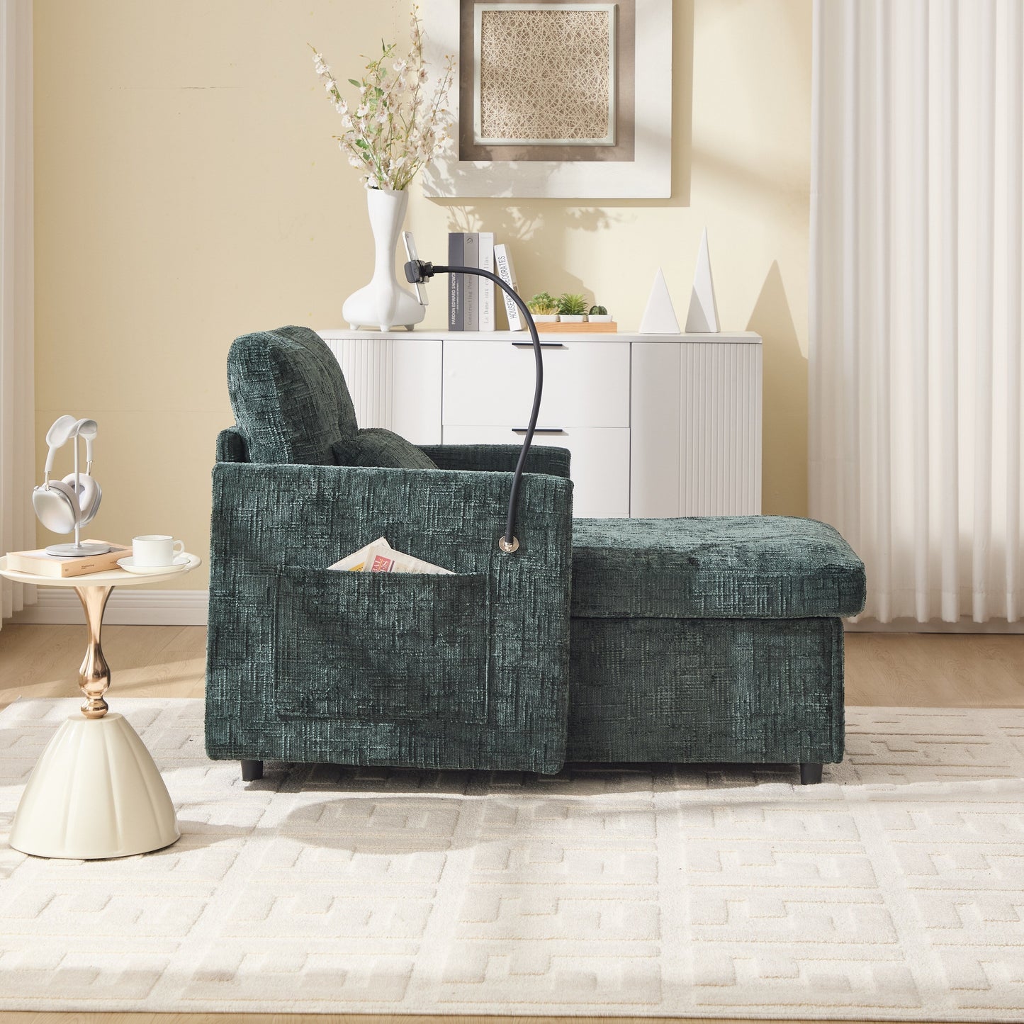 Multifunctional Lazy Person Sofa Recliner Can Be Stored Storage Backrest With Cell Phone Bracket Chenille Single Leisure Chair
