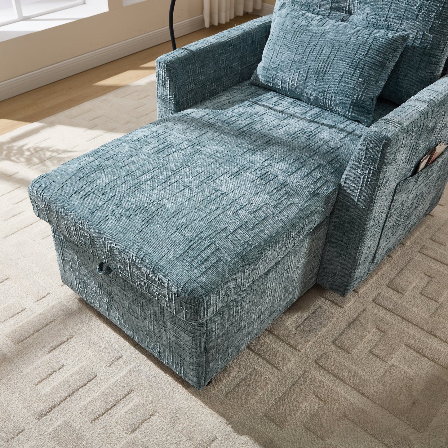Multifunctional Lazy Person Sofa Recliner Can Be Stored Storage Backrest With Cell Phone Bracket Chenille Single Leisure Chair