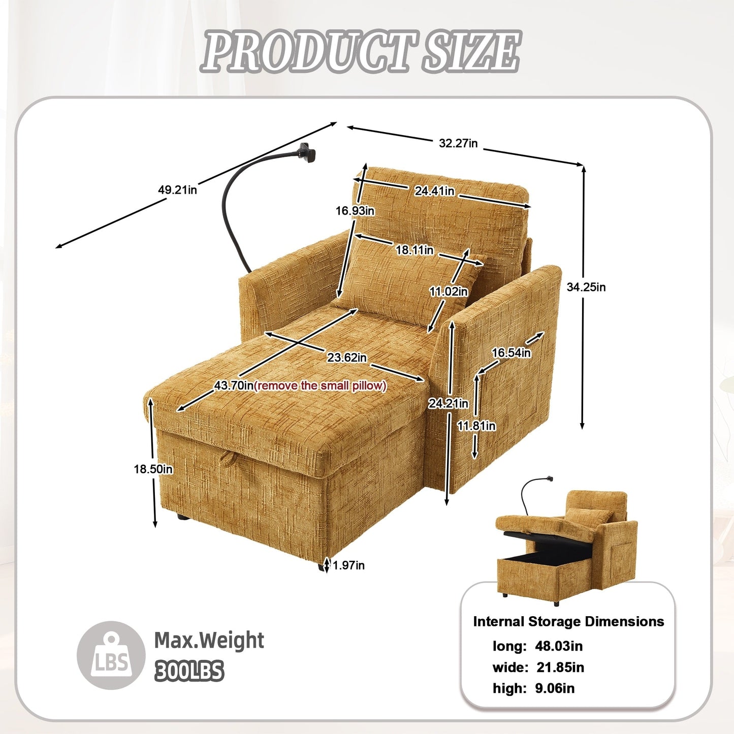Multifunctional Lazy Person Sofa Recliner,Storage Backrest With Cell Phone Bracket Chenille Single Leisure Chair