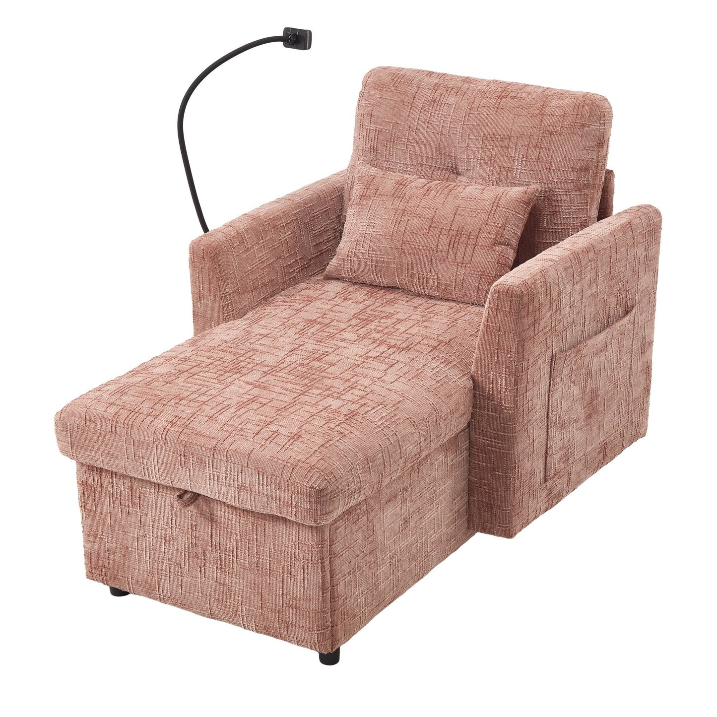 Multifunctional Lazy Person Sofa Recliner,Storage Backrest With Cell Phone Bracket Chenille Single Leisure Chair