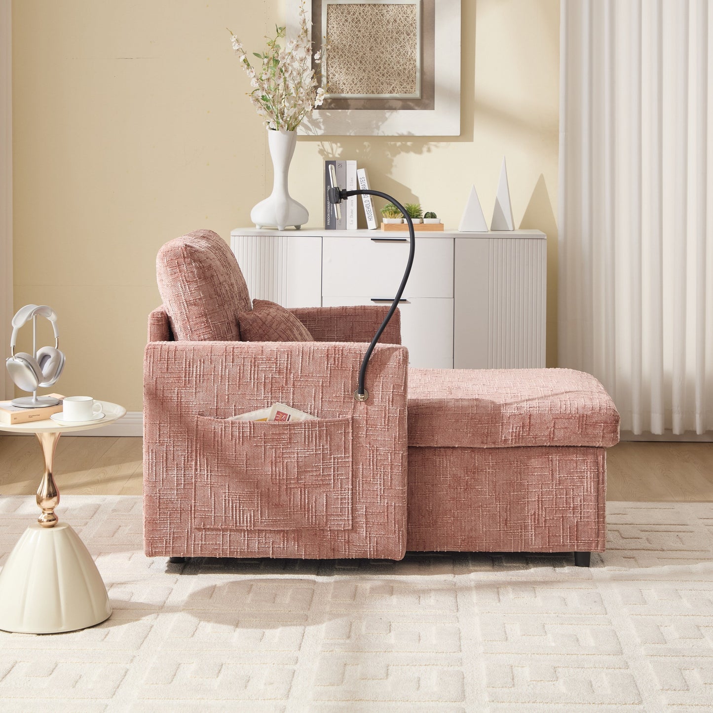 Multifunctional Lazy Person Sofa Recliner,Storage Backrest With Cell Phone Bracket Chenille Single Leisure Chair