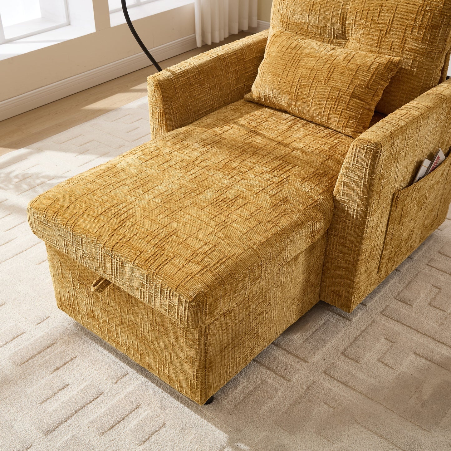 Multifunctional Lazy Person Sofa Recliner,Storage Backrest With Cell Phone Bracket Chenille Single Leisure Chair