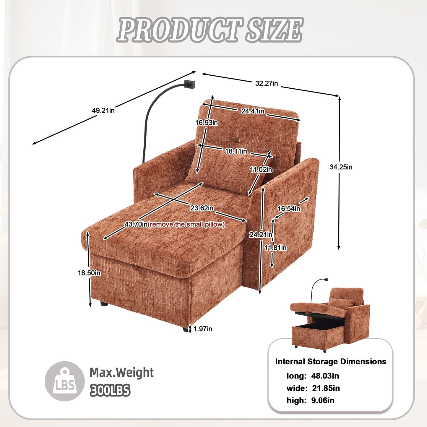Multifunctional Lazy Person Sofa Recliner,Storage Backrest With Cell Phone Bracket Chenille Single Leisure Chair