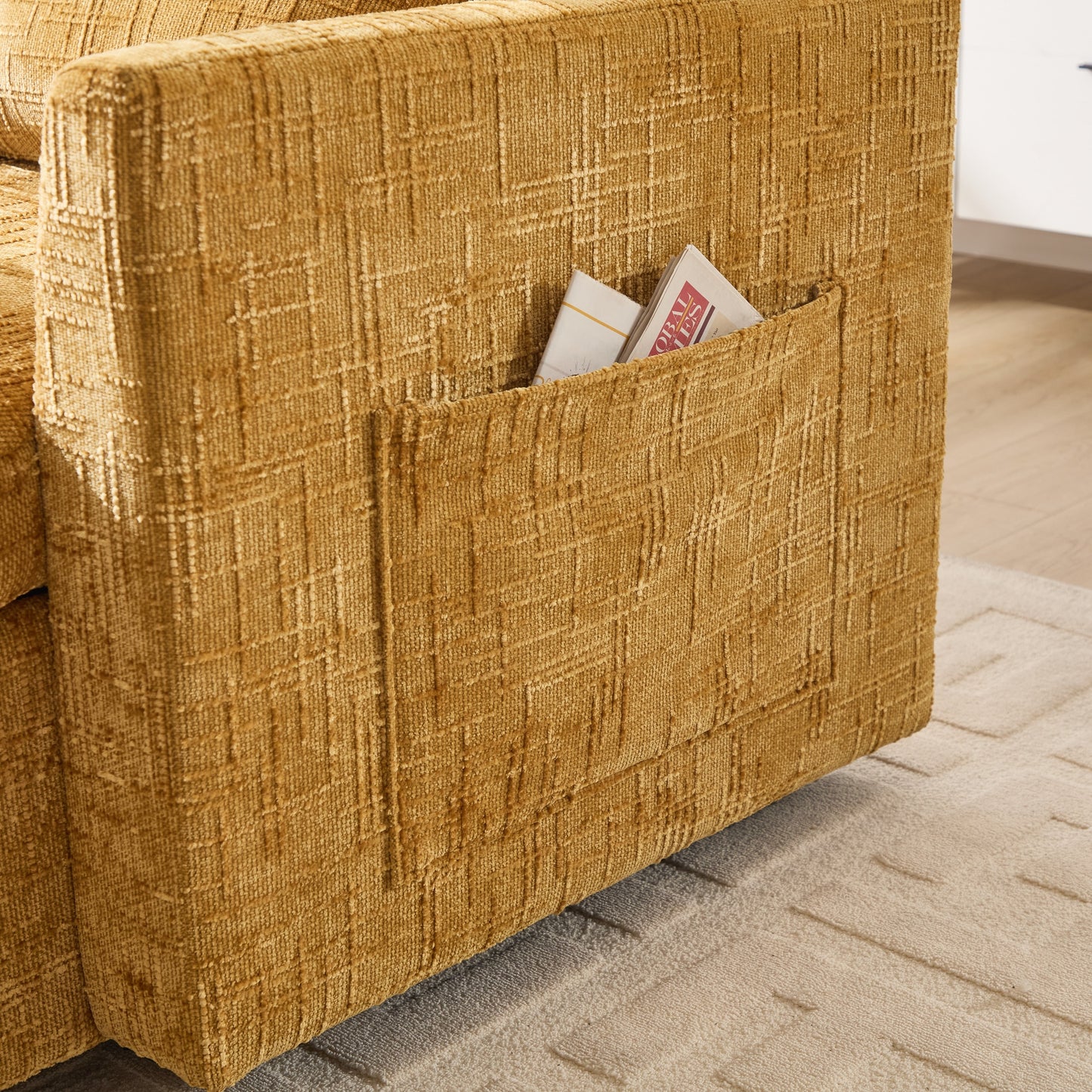 Multifunctional Lazy Person Sofa Recliner,Storage Backrest With Cell Phone Bracket Chenille Single Leisure Chair