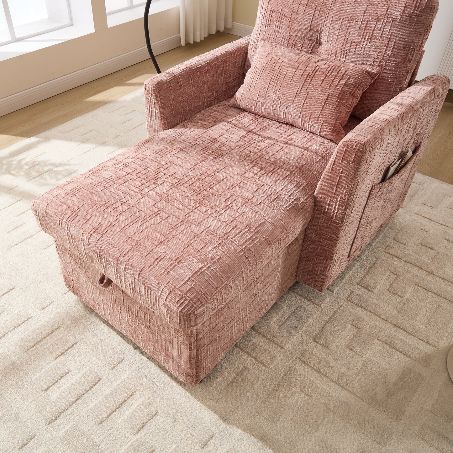 Multifunctional Lazy Person Sofa Recliner,Storage Backrest With Cell Phone Bracket Chenille Single Leisure Chair