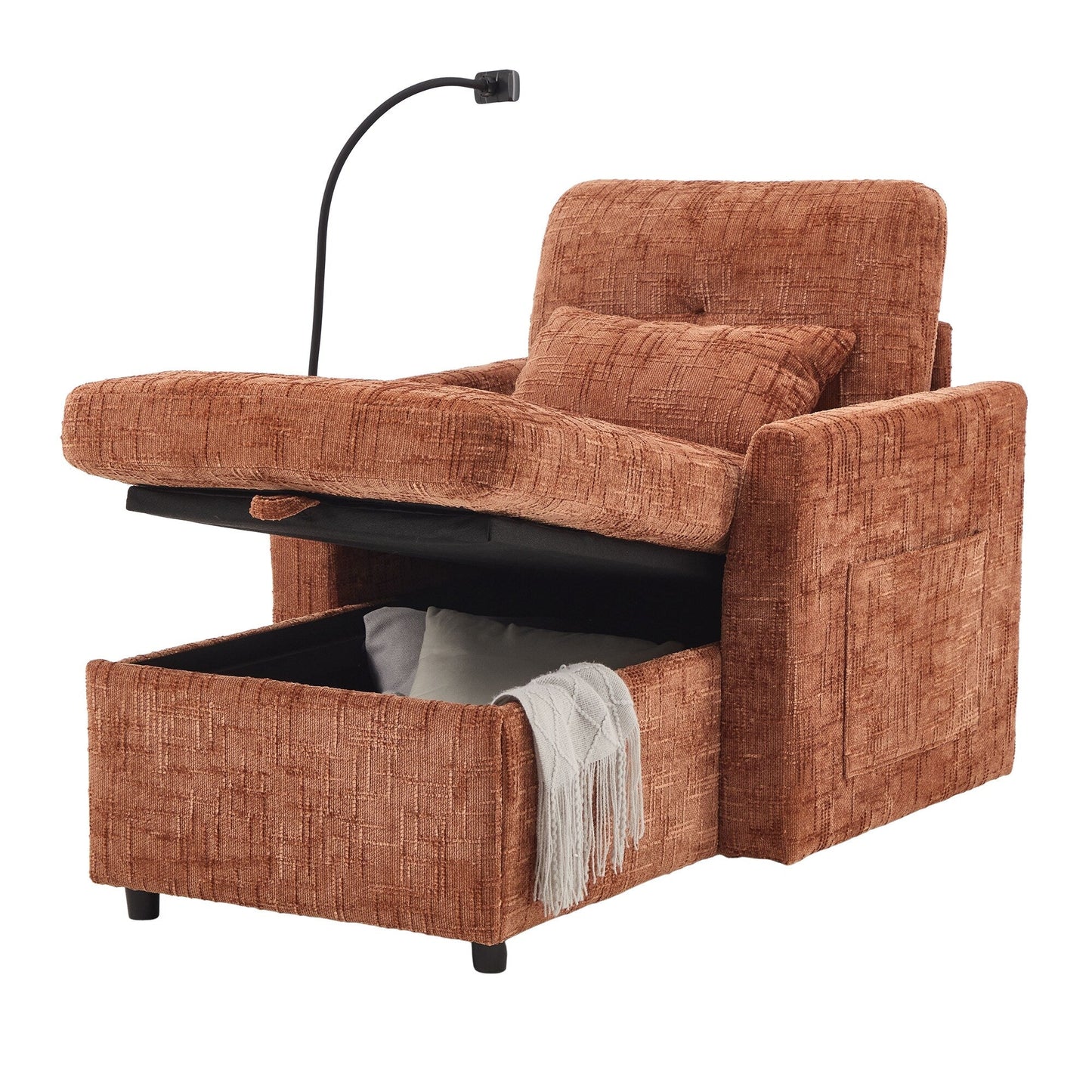 Multifunctional Lazy Person Sofa Recliner,Storage Backrest With Cell Phone Bracket Chenille Single Leisure Chair