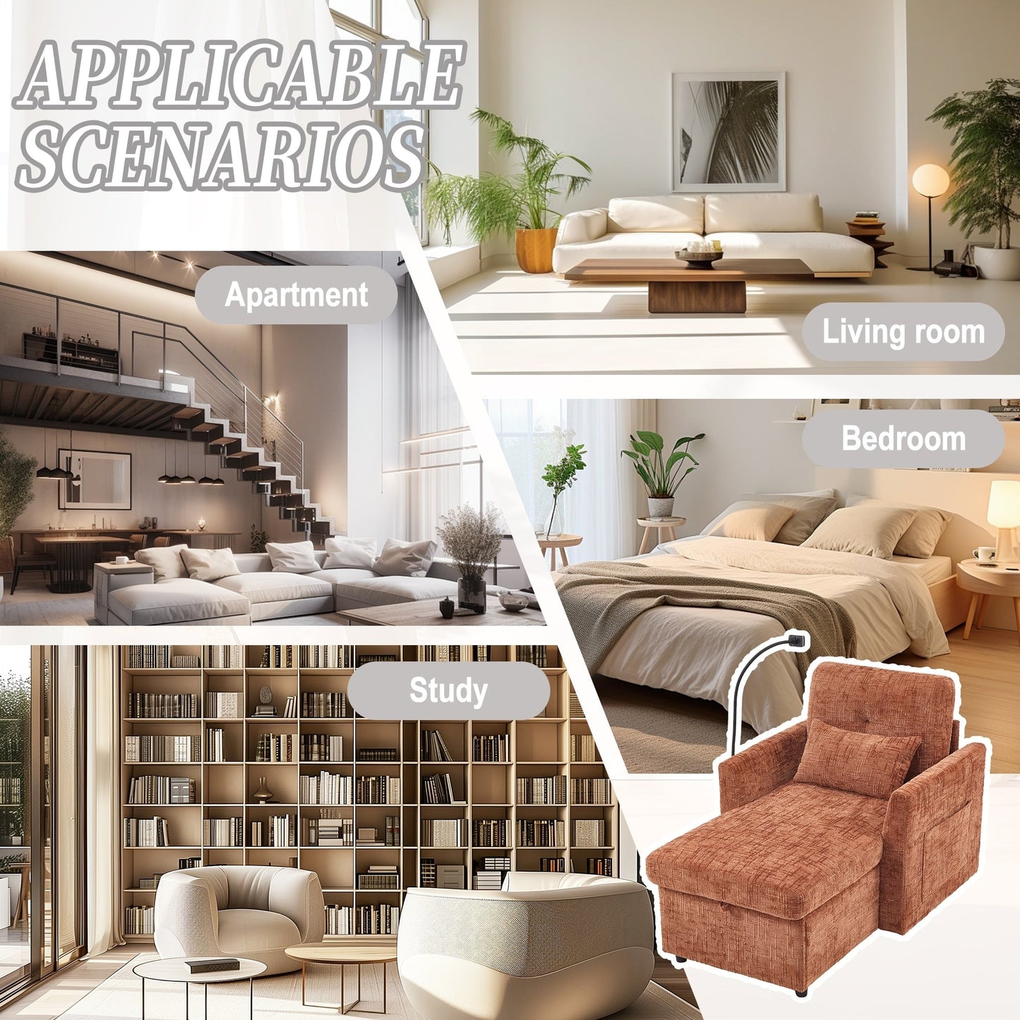 Multifunctional Lazy Person Sofa Recliner,Storage Backrest With Cell Phone Bracket Chenille Single Leisure Chair