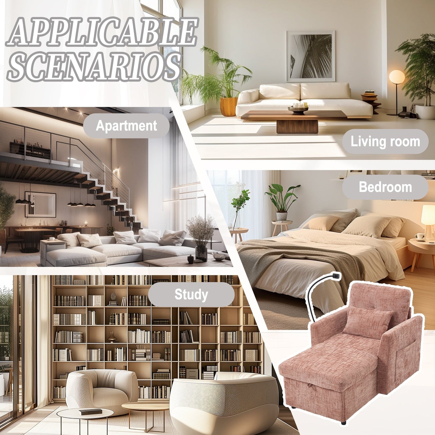 Multifunctional Lazy Person Sofa Recliner,Storage Backrest With Cell Phone Bracket Chenille Single Leisure Chair