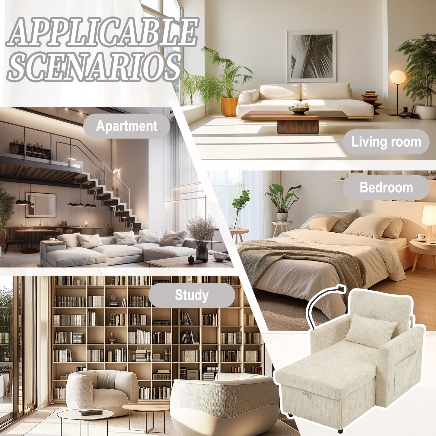 Multifunctional Lazy Person Sofa Recliner,Storage Backrest With Cell Phone Bracket Chenille Single Leisure Chair