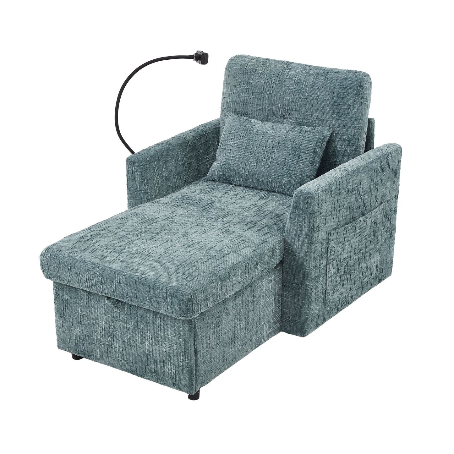 Multifunctional Lazy Person Sofa Recliner,Storage Backrest With Cell Phone Bracket Chenille Single Leisure Chair