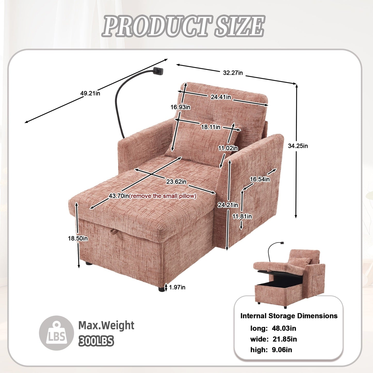 Multifunctional Lazy Person Sofa Recliner,Storage Backrest With Cell Phone Bracket Chenille Single Leisure Chair