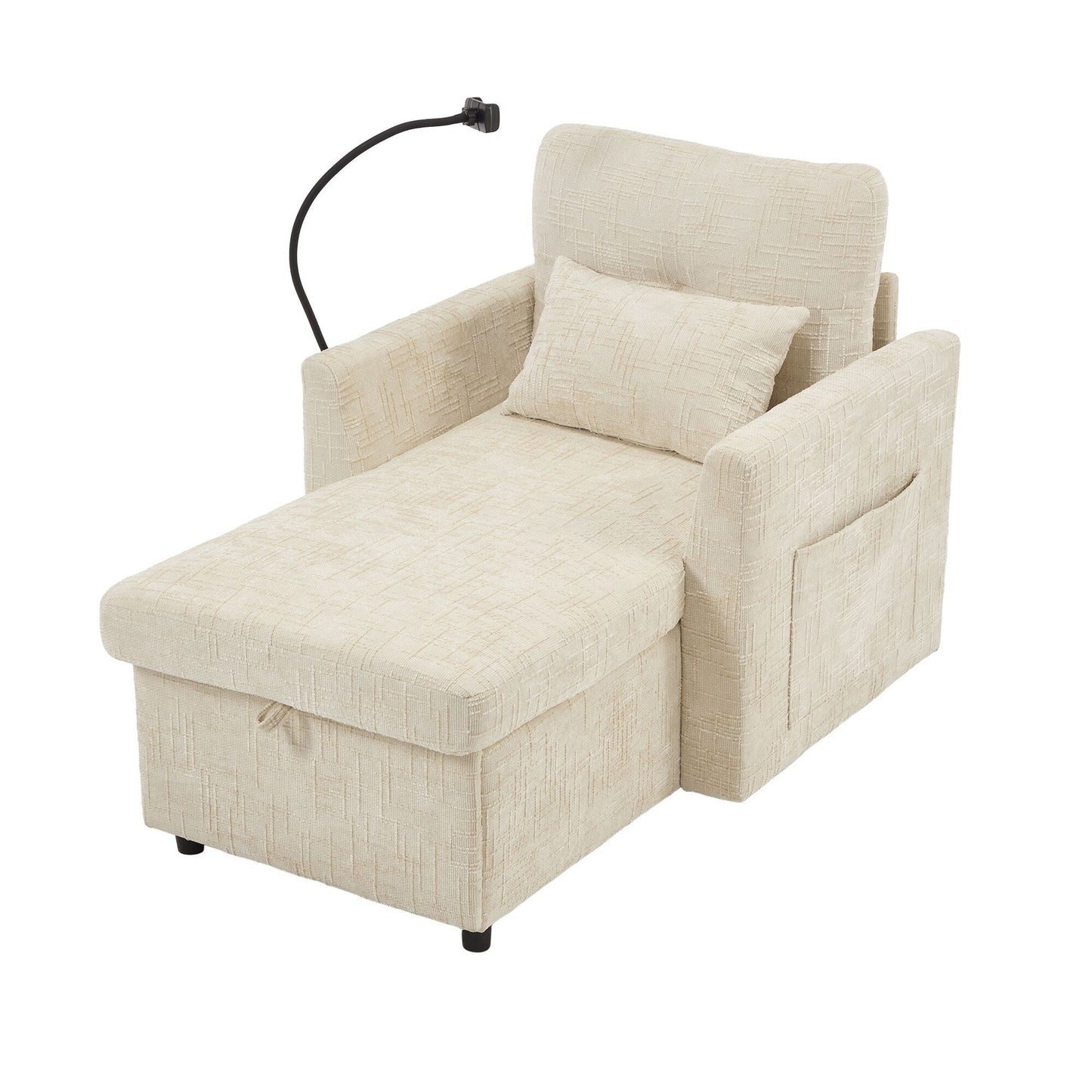Multifunctional Lazy Person Sofa Recliner,Storage Backrest With Cell Phone Bracket Chenille Single Leisure Chair