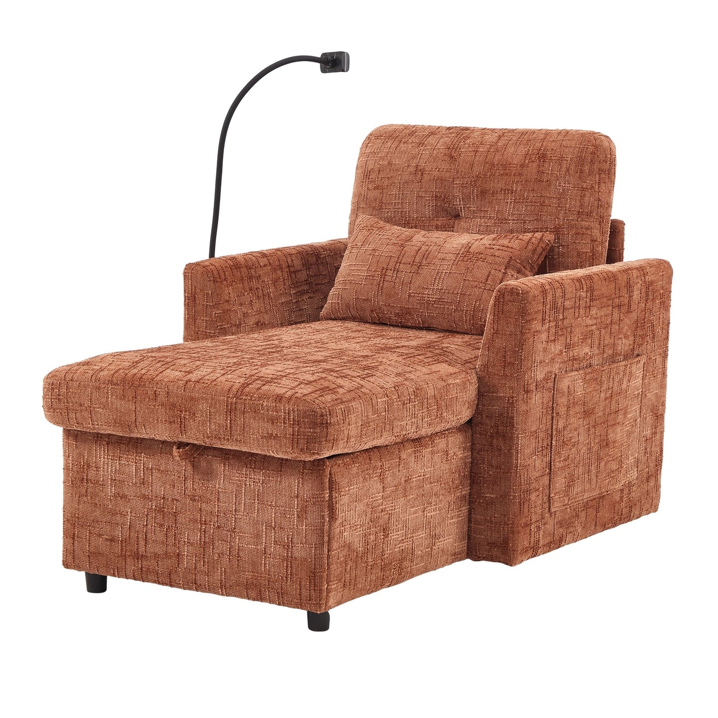 Multifunctional Lazy Person Sofa Recliner,Storage Backrest With Cell Phone Bracket Chenille Single Leisure Chair