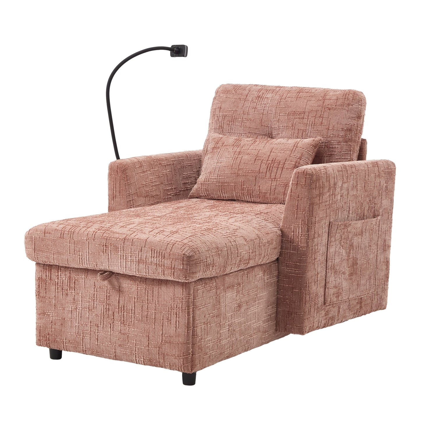 Multifunctional Lazy Person Sofa Recliner,Storage Backrest With Cell Phone Bracket Chenille Single Leisure Chair