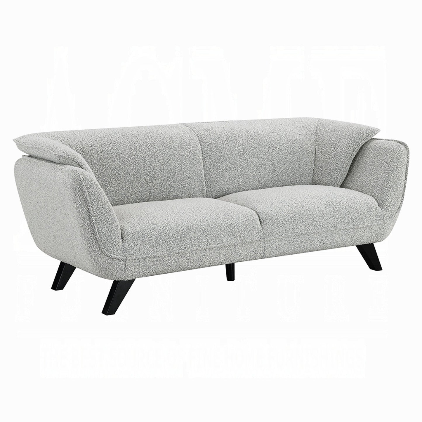 Naeli Sofa, Rounded Back, Light Gray Boucle, 86 Inch Solid Pine Wood
