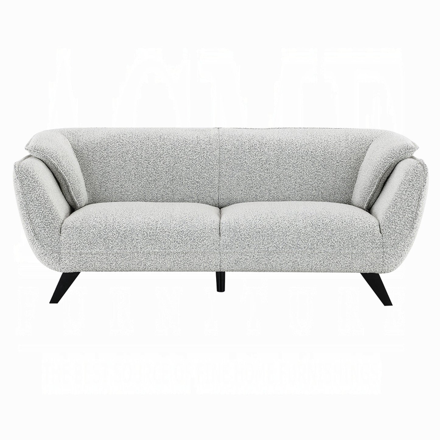 Naeli Sofa, Rounded Back, Light Gray Boucle, 86 Inch Solid Pine Wood