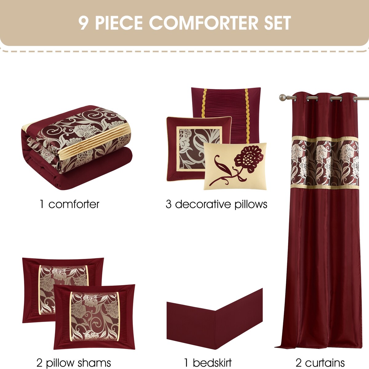Nanshing Brie 9-teiliges Jacquard-Bettdeckenset mit Blumenmuster