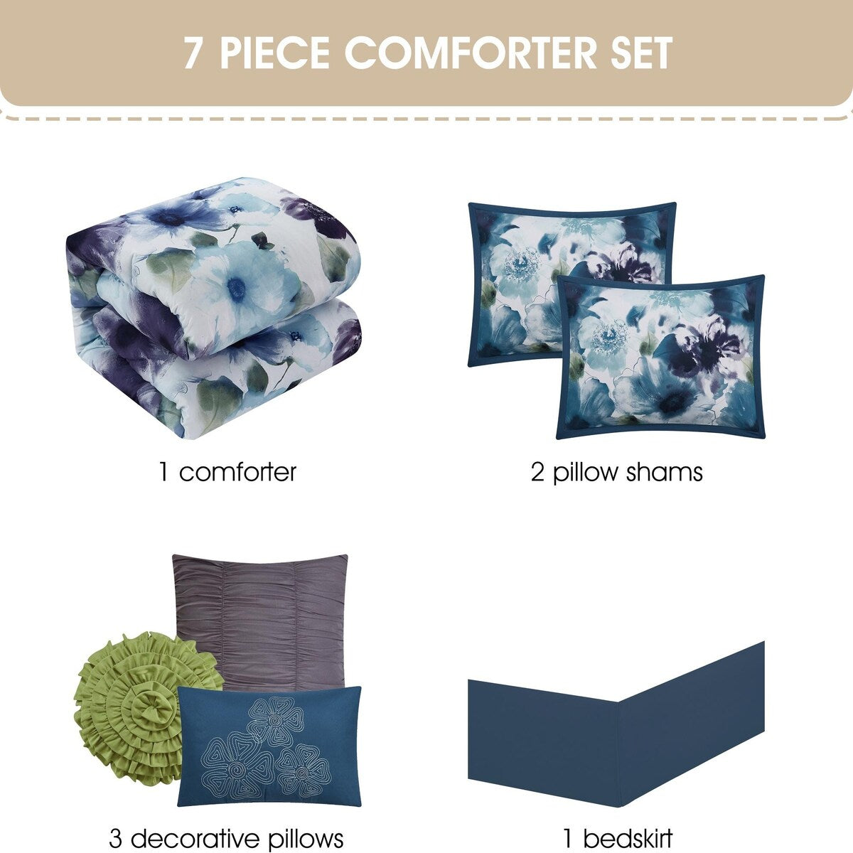 Nanshing Leela 7-teiliges Bettdeckenset mit Blumenmuster
