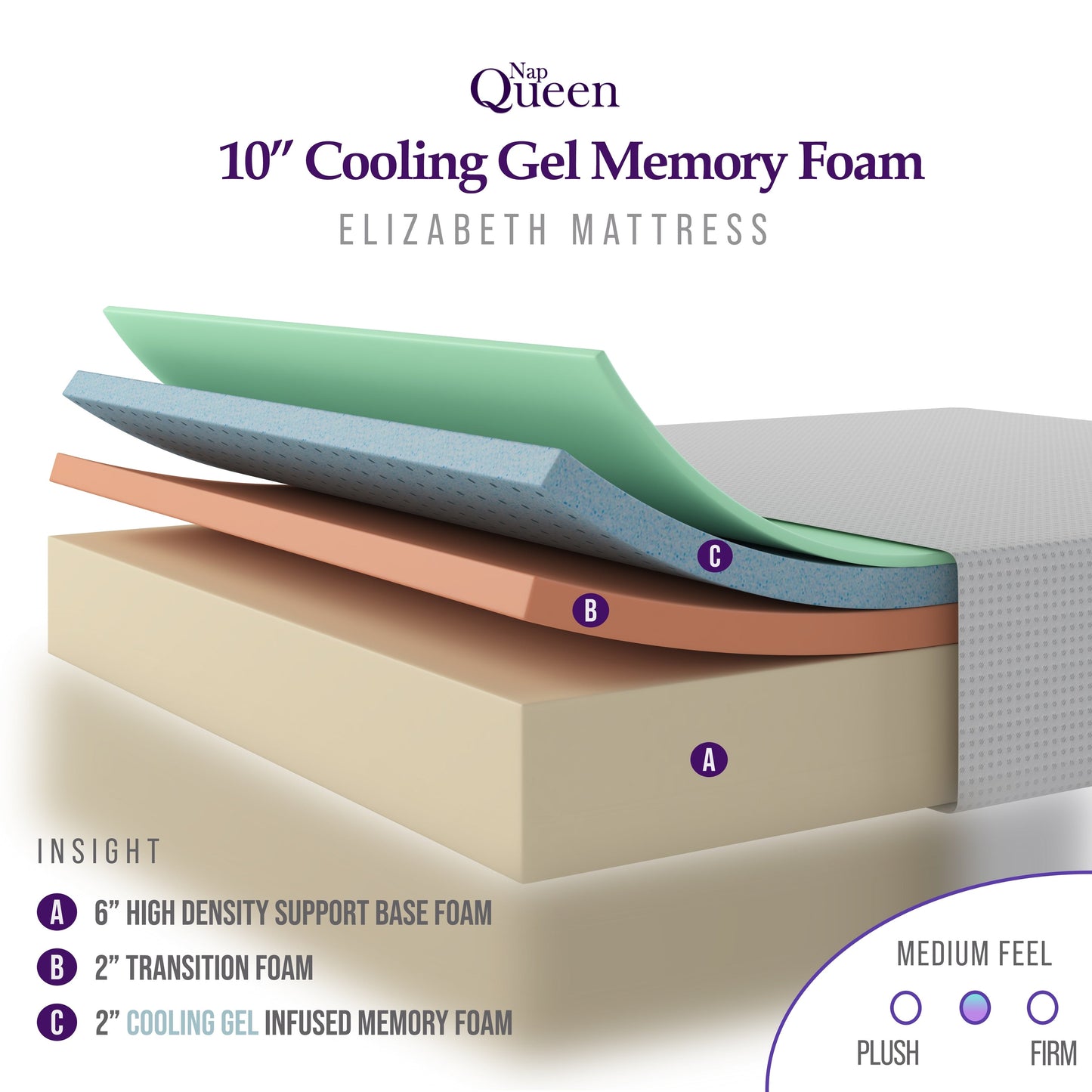 NapQueen Elizabeth 10 Kühlende Gel-Memoryschaummatratze