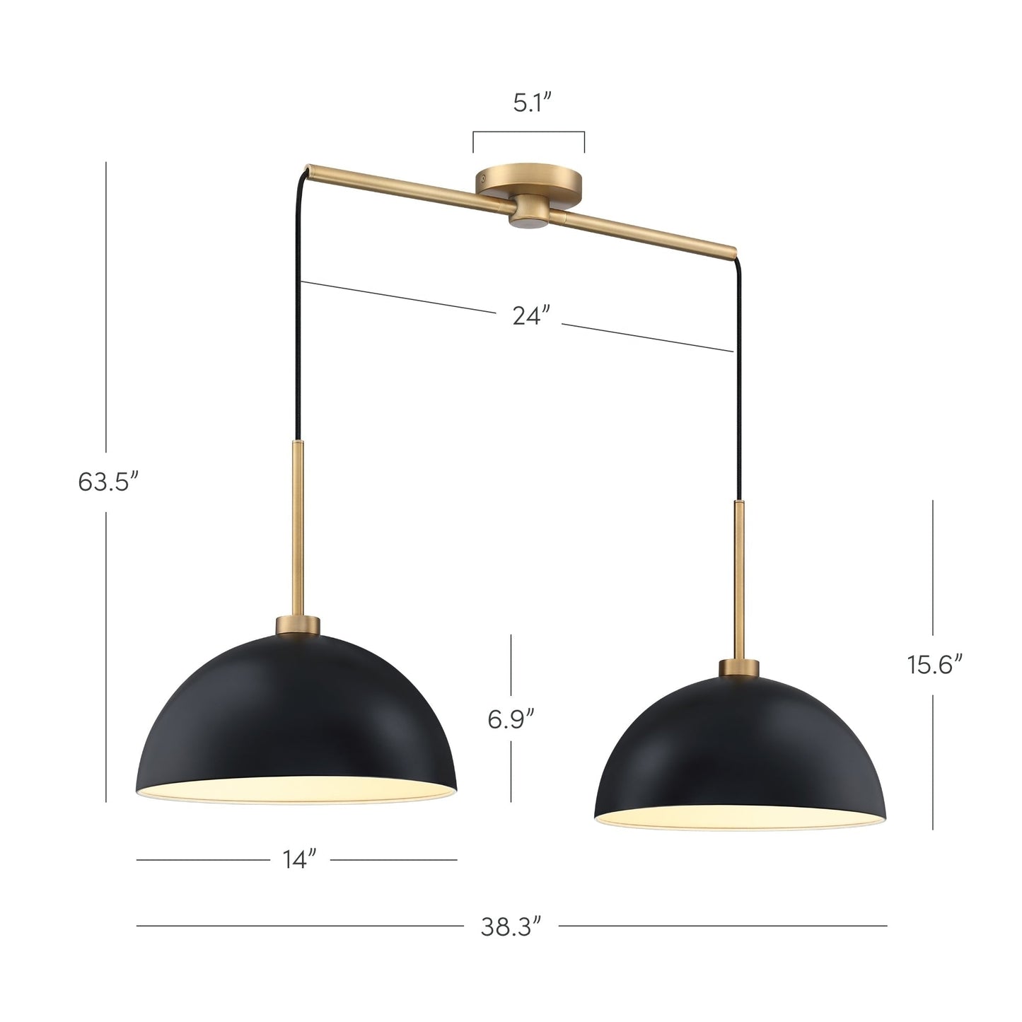 Nathan James Percy, moderne 2-flammige Pendelleuchte, Hängelampe mit Metallschirm und verstellbarem Kabel