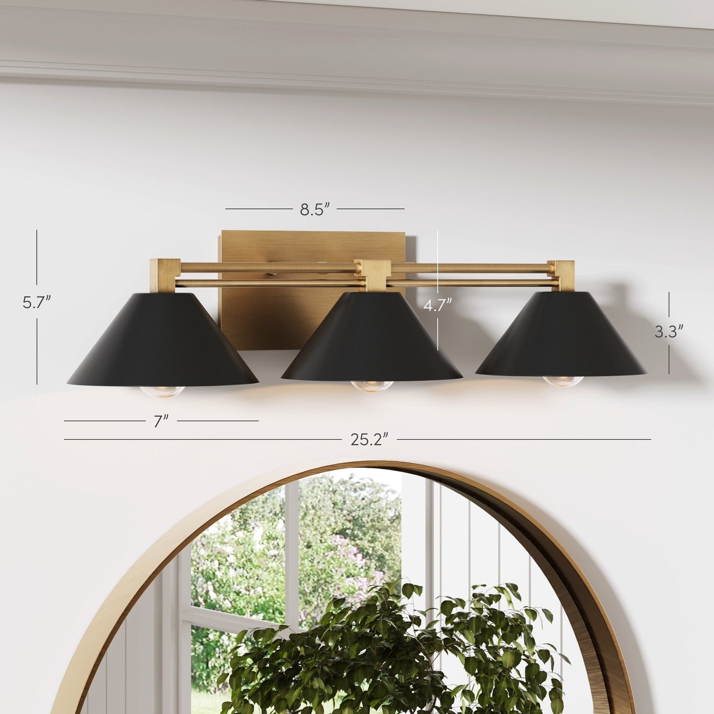 Nathan James Ronnie Industrielle 3-flammige Schminktischleuchte, Art-Deco-Wandleuchte für Badezimmer oder Schminktisch