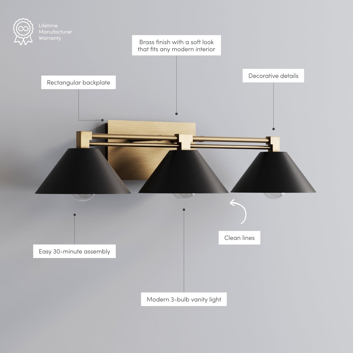 Nathan James Ronnie Industrielle 3-flammige Schminktischleuchte, Art-Deco-Wandleuchte für Badezimmer oder Schminktisch
