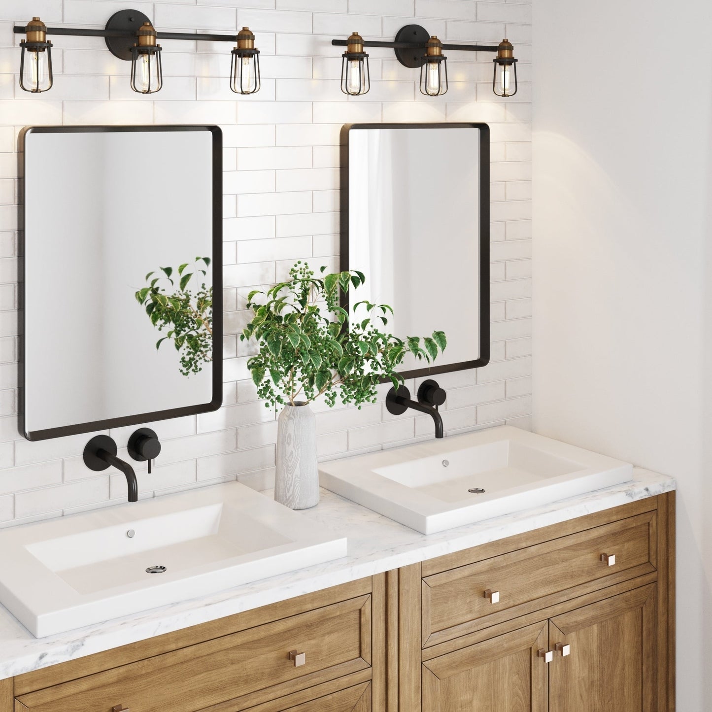 Nathan James Rori Vanity-Wandleuchte für den Innenbereich, 3-flammiges Badezimmer mit Bauernhaus-Käfig-Wandleuchte und Messingdetails