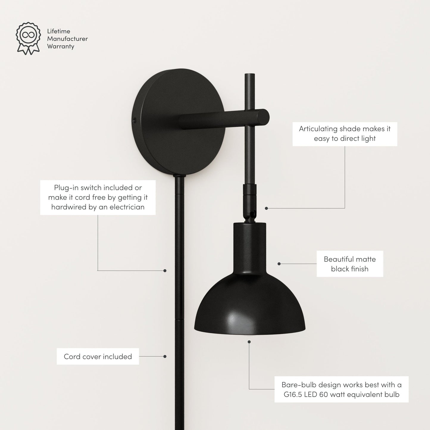 Nathan James Tamlin Wandleuchte mit Arm, 1 Leuchte, mit Plug-and-On-/Off-Schalter