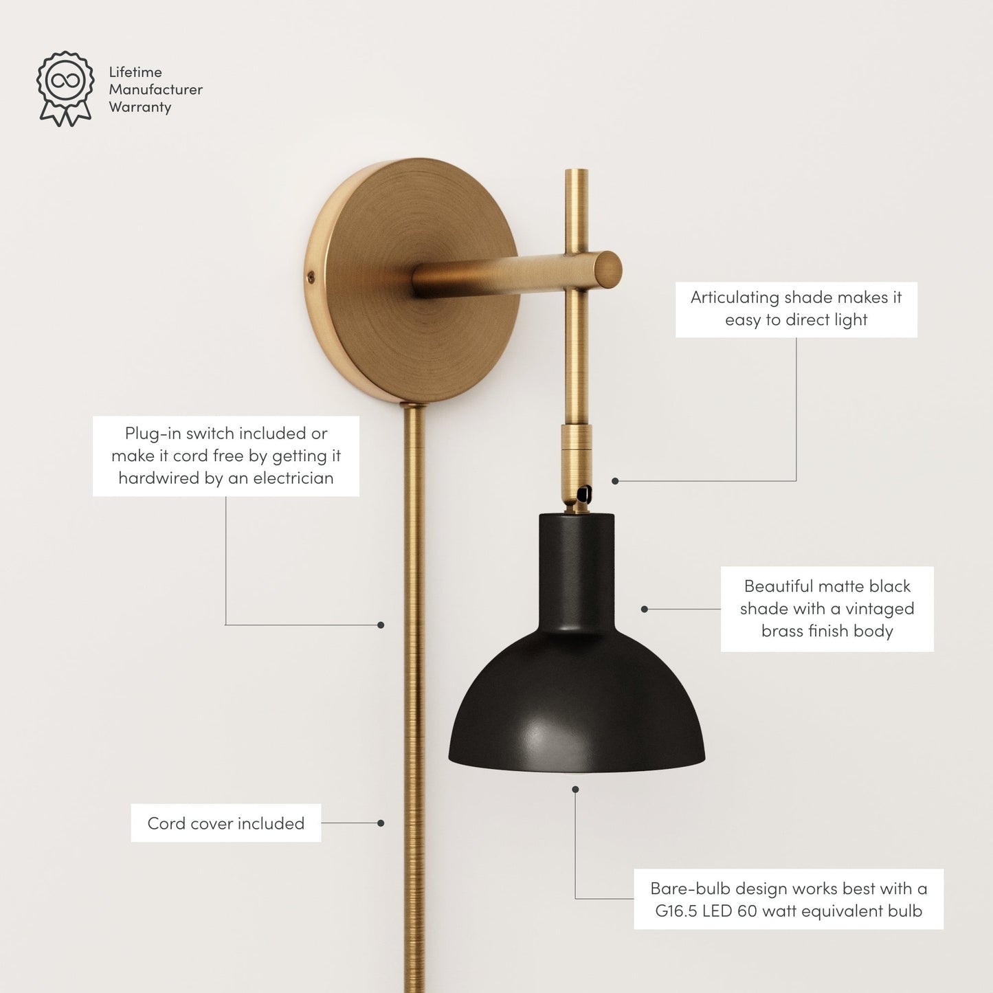 Nathan James Tamlin Wandleuchte mit Arm, 1 Leuchte, mit Plug-and-On-/Off-Schalter