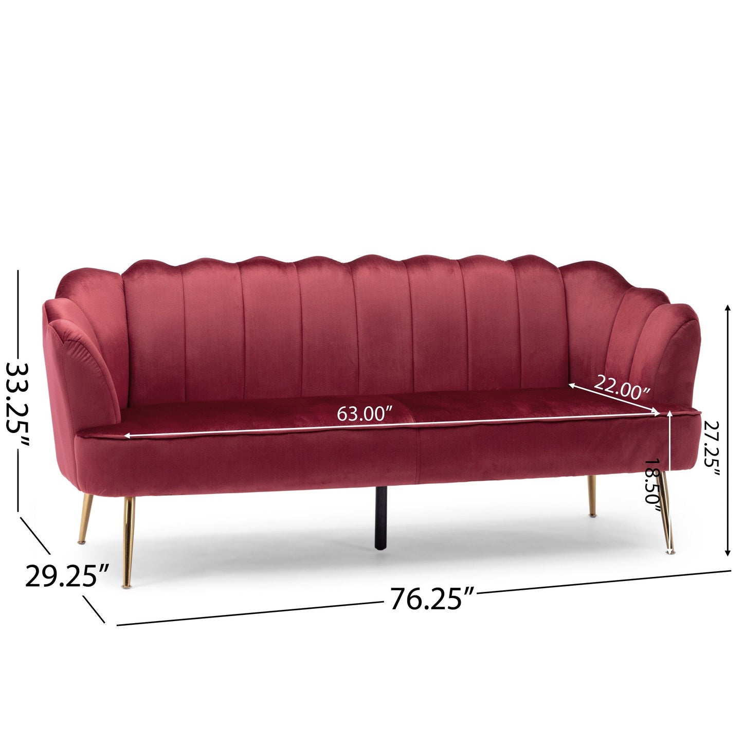 Natural 76.25 Samt-Kanalsteppung 3-Sitzer-Sofa mit Metallbeinen für das Wohnzimmer