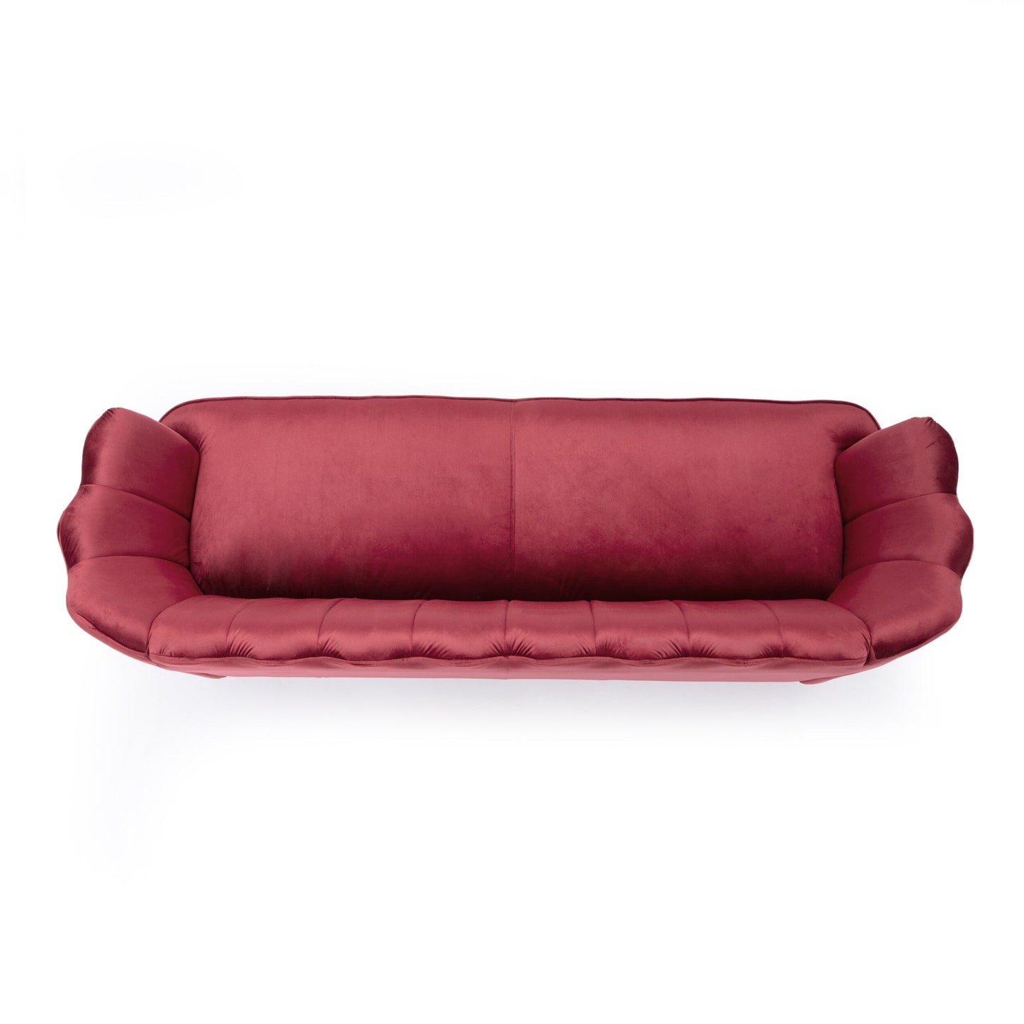 Natural Velvet Channel Stitched 3-seater Sofa with Metal Legs