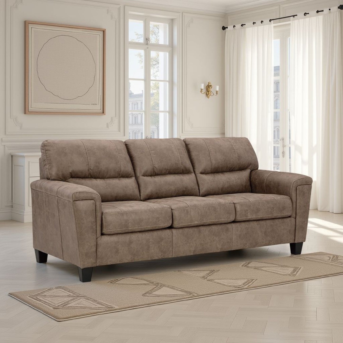 Nav Queen Size Sofa Sleeper, Fossil Brown Faux Leather, Foam, 89 Inch
