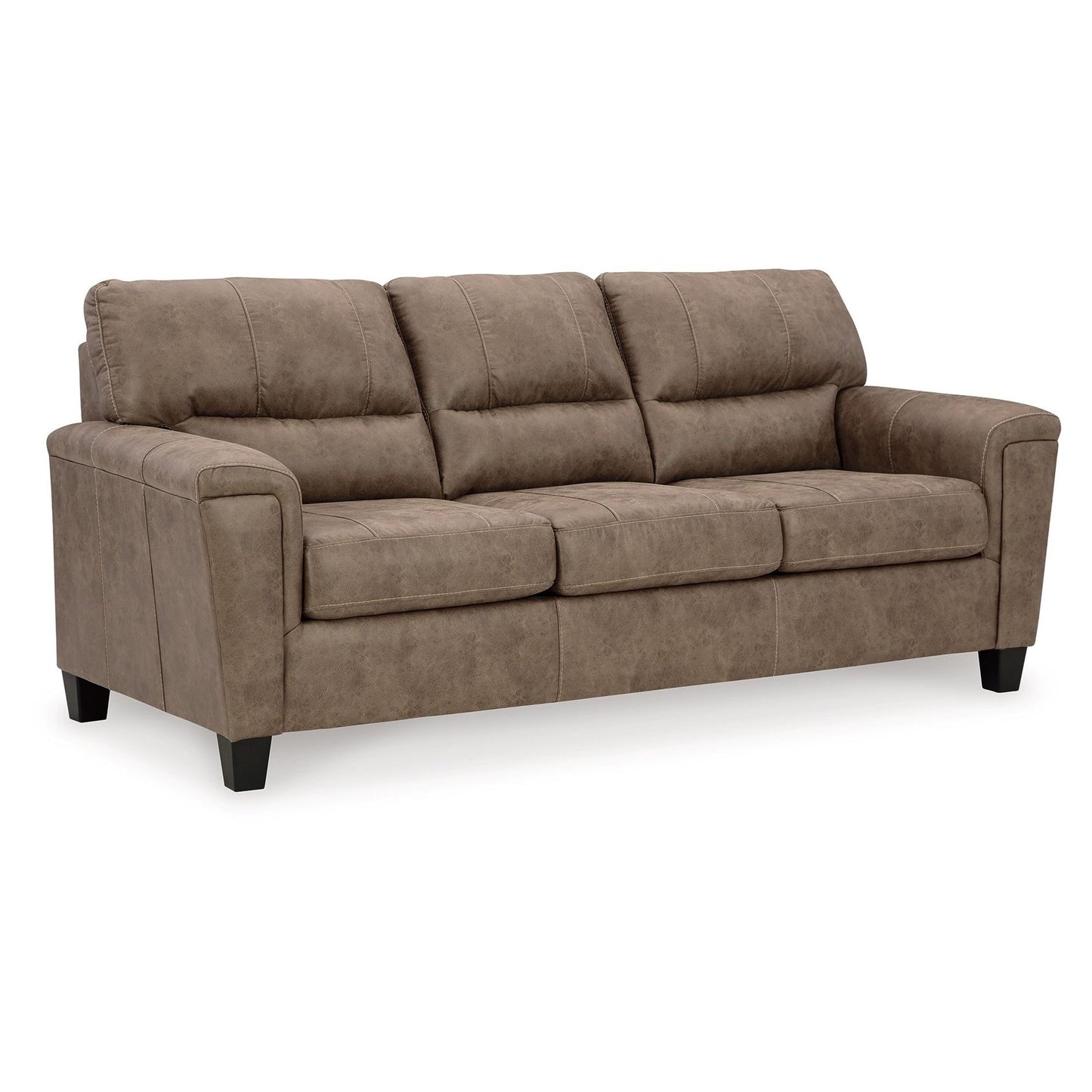 Nav Queen Size Sofa Sleeper, Fossil Brown Faux Leather, Foam, 89 Inch