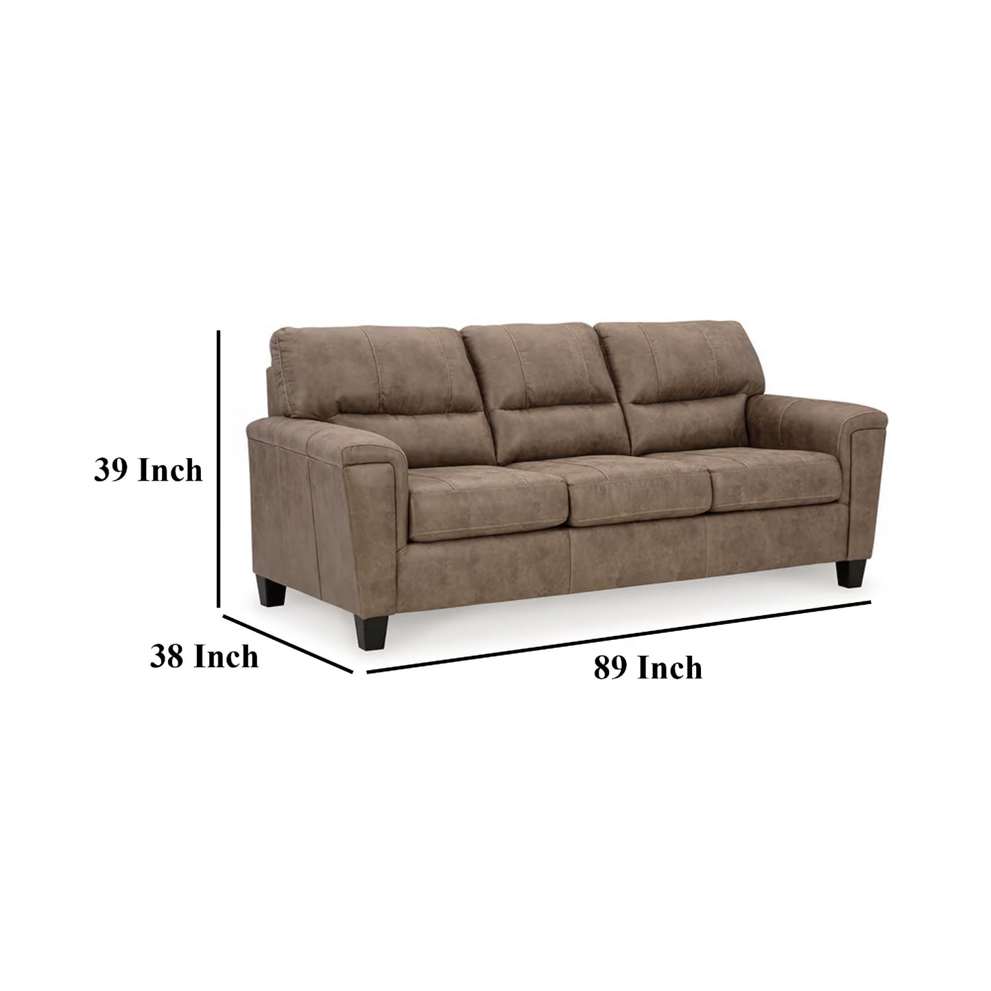 Nav Queen Size Sofa Sleeper, Fossil Brown Faux Leather, Foam, 89 Inch