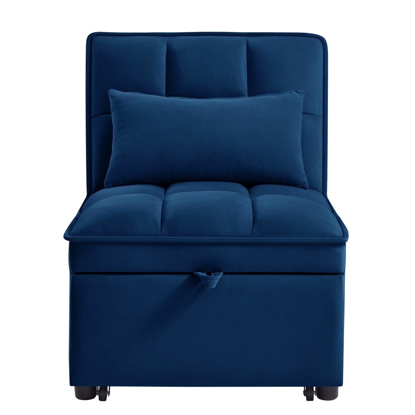 Navy 68.5 Velvet Single Folding Sofa Bed with Adjustable Backrest and Pillows for Living Room