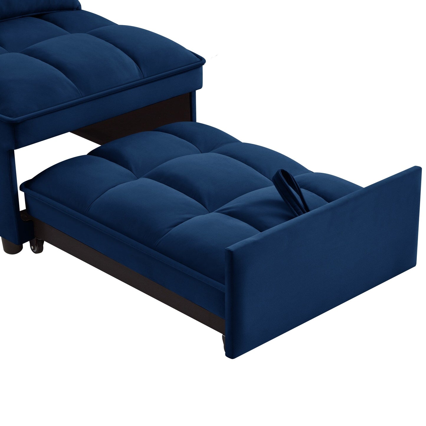 Navy 68.5 Velvet Single Folding Sofa Bed with Adjustable Backrest and Pillows for Living Room