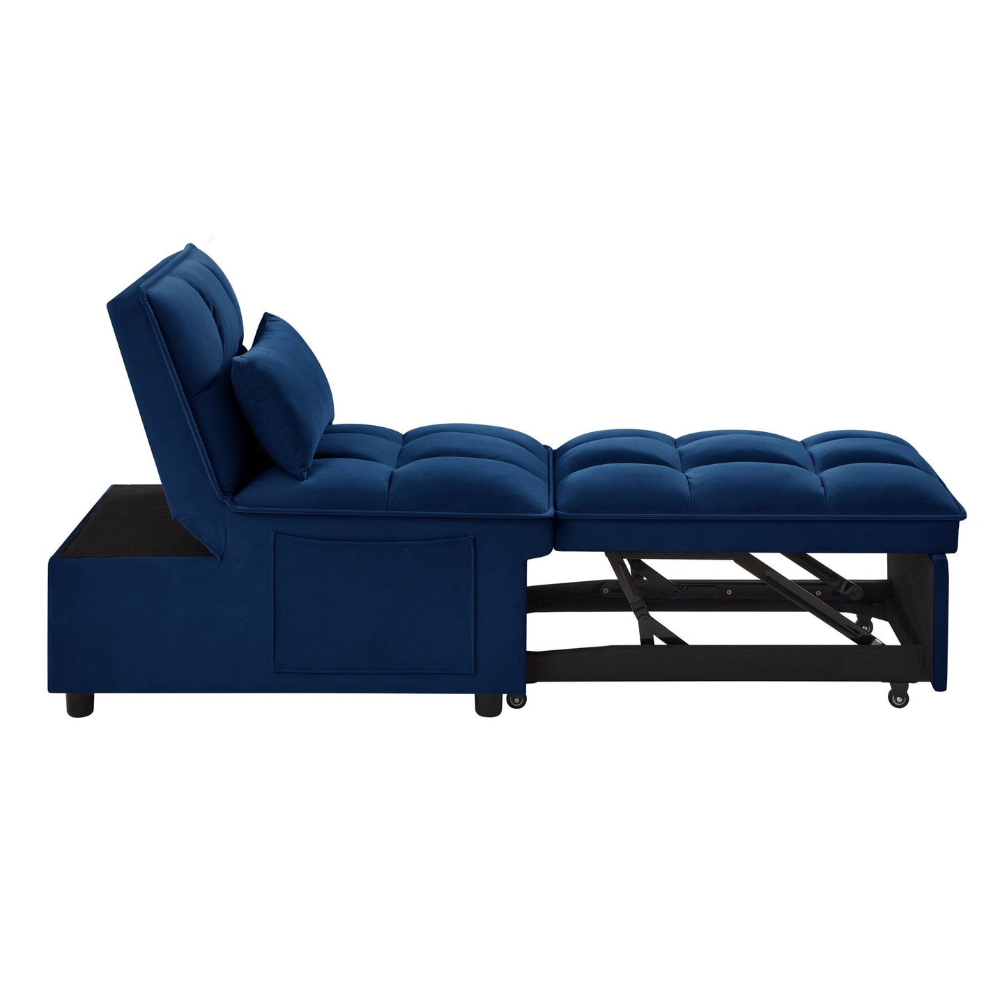 Navy 68.5 Velvet Single Folding Sofa Bed with Adjustable Backrest and Pillows for Living Room