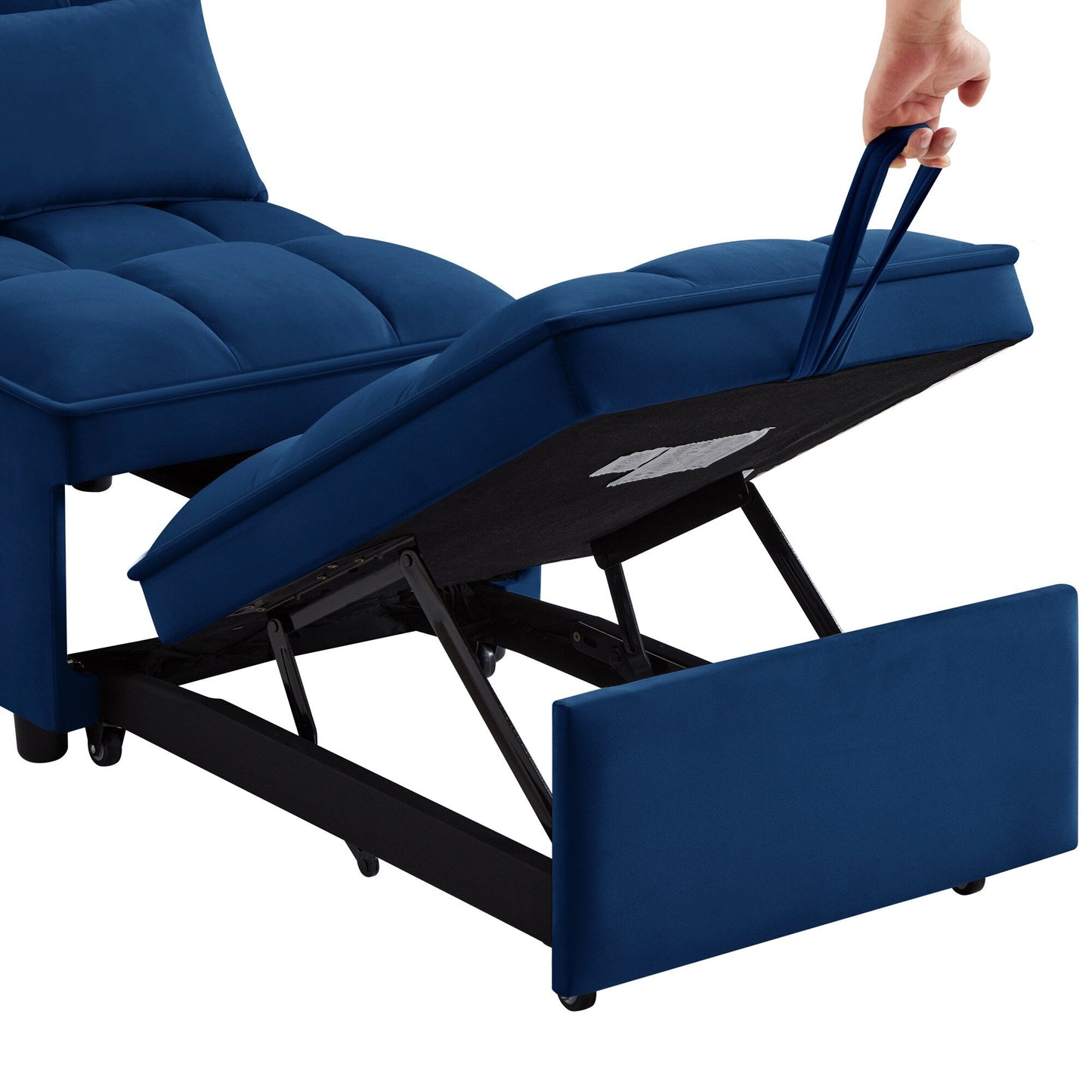 Navy 68.5 Velvet Single Folding Sofa Bed with Adjustable Backrest and Pillows for Living Room