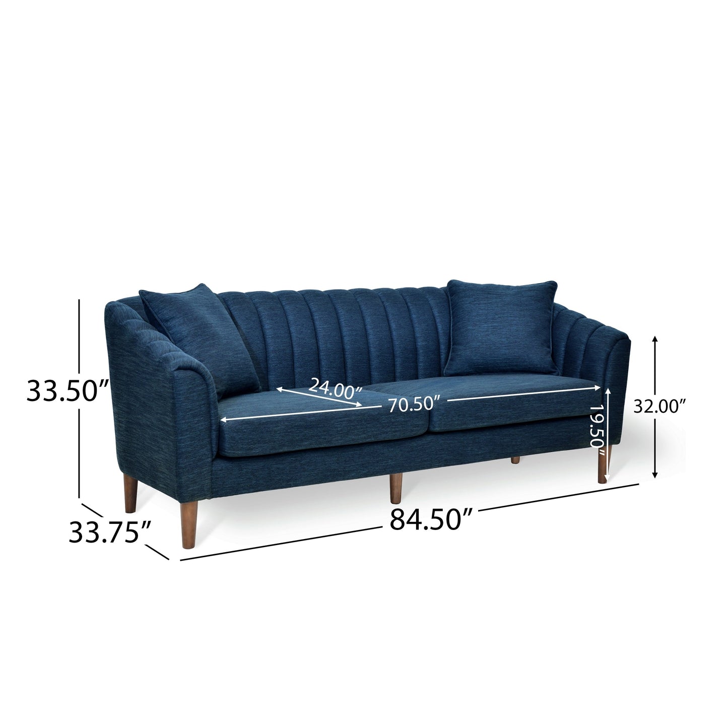 Navy Blue 3-seater Sofa with Wood Legs and Pillows