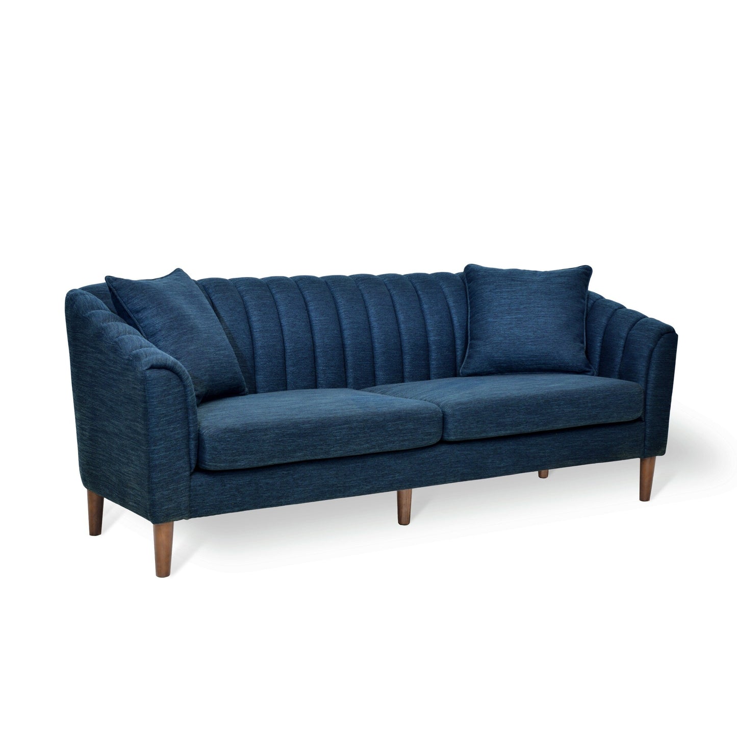 Navy Blue 3-seater Sofa with Wood Legs and Pillows