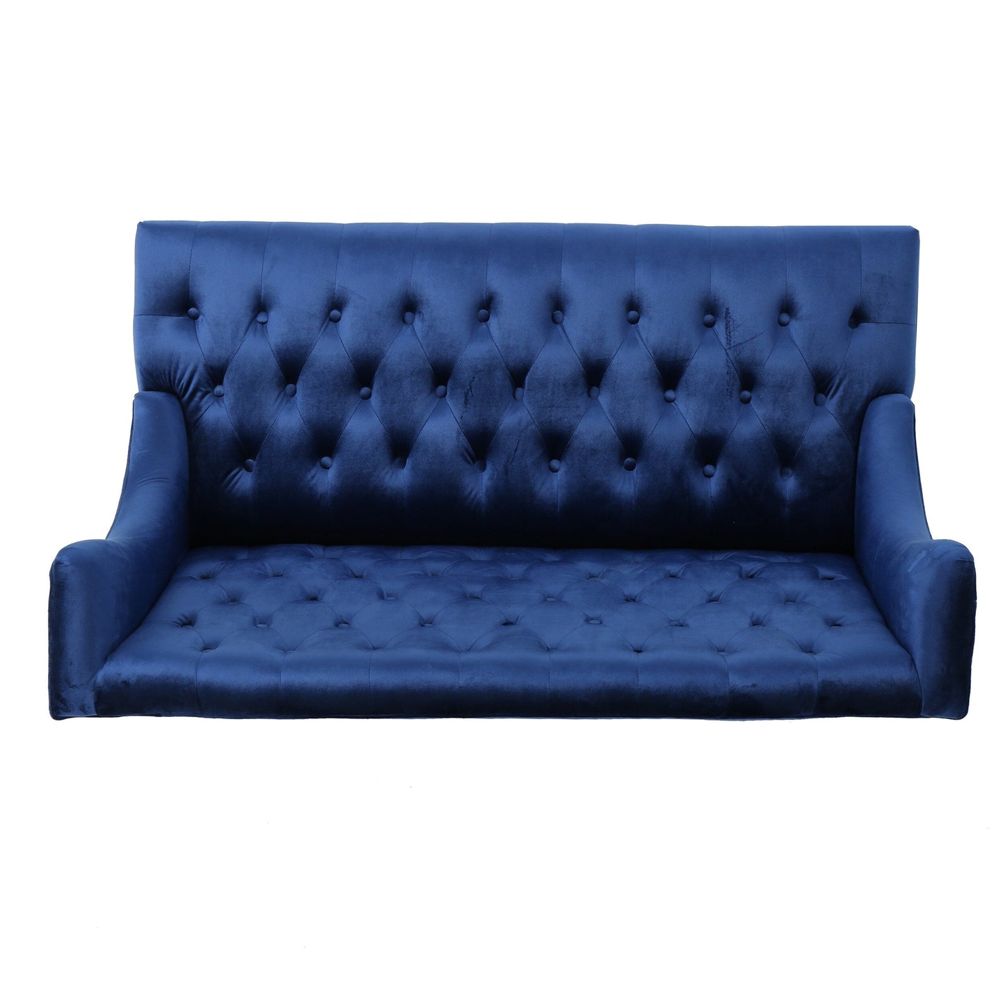 Marineblaues 50.25 Samt-Sofa mit Knopfheftung, hohes Ohrensessel-Sofa mit Holzbeinen für das Wohnzimmer