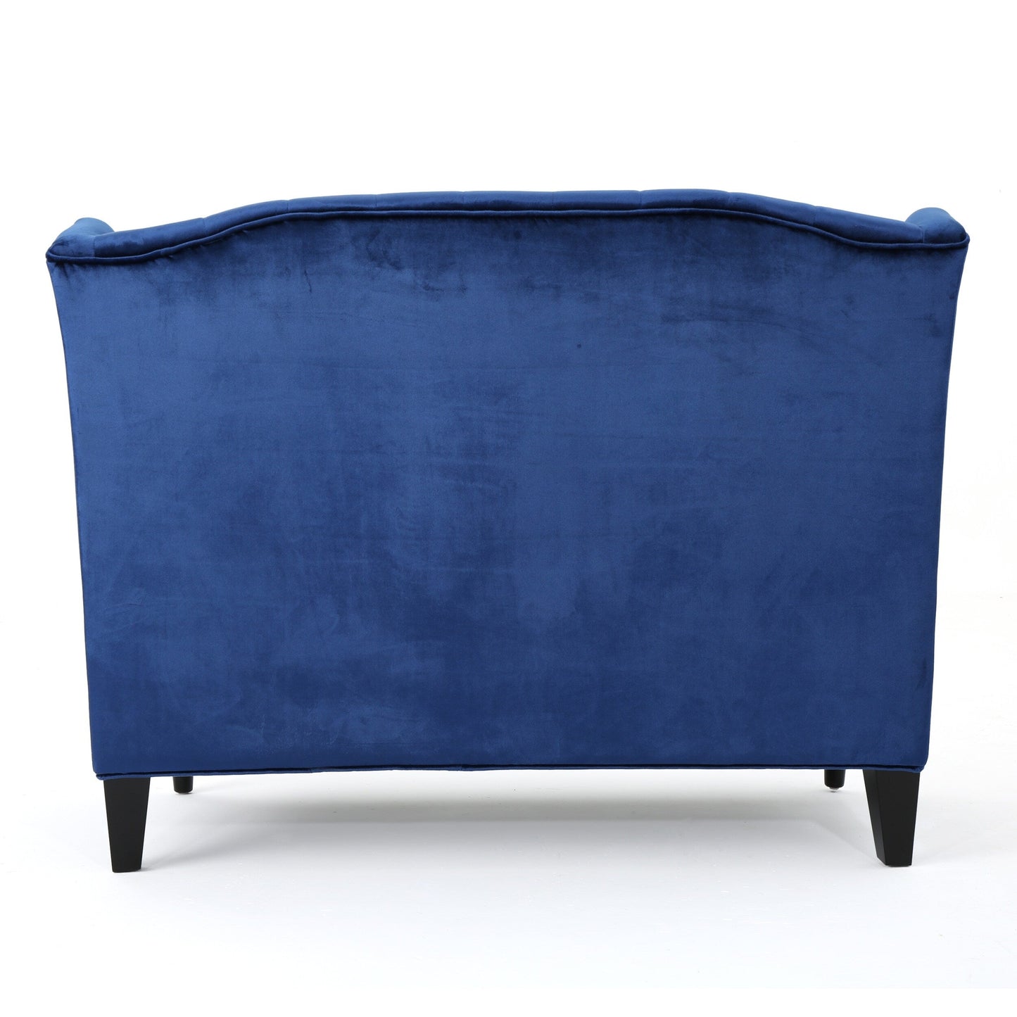 Marineblaues 50.25 Samt-Sofa mit Knopfheftung, hohes Ohrensessel-Sofa mit Holzbeinen für das Wohnzimmer