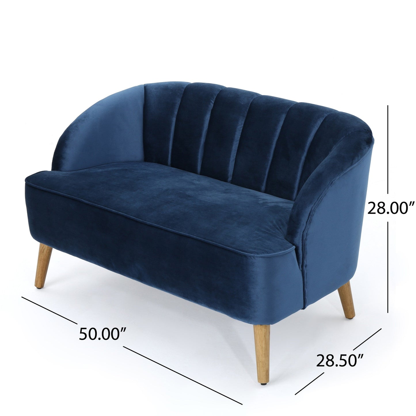 Marineblaues 50-Sofa aus Samt mit Birkenholzrahmen und abgewinkelten Birkenholzbeinen für das Wohnzimmer