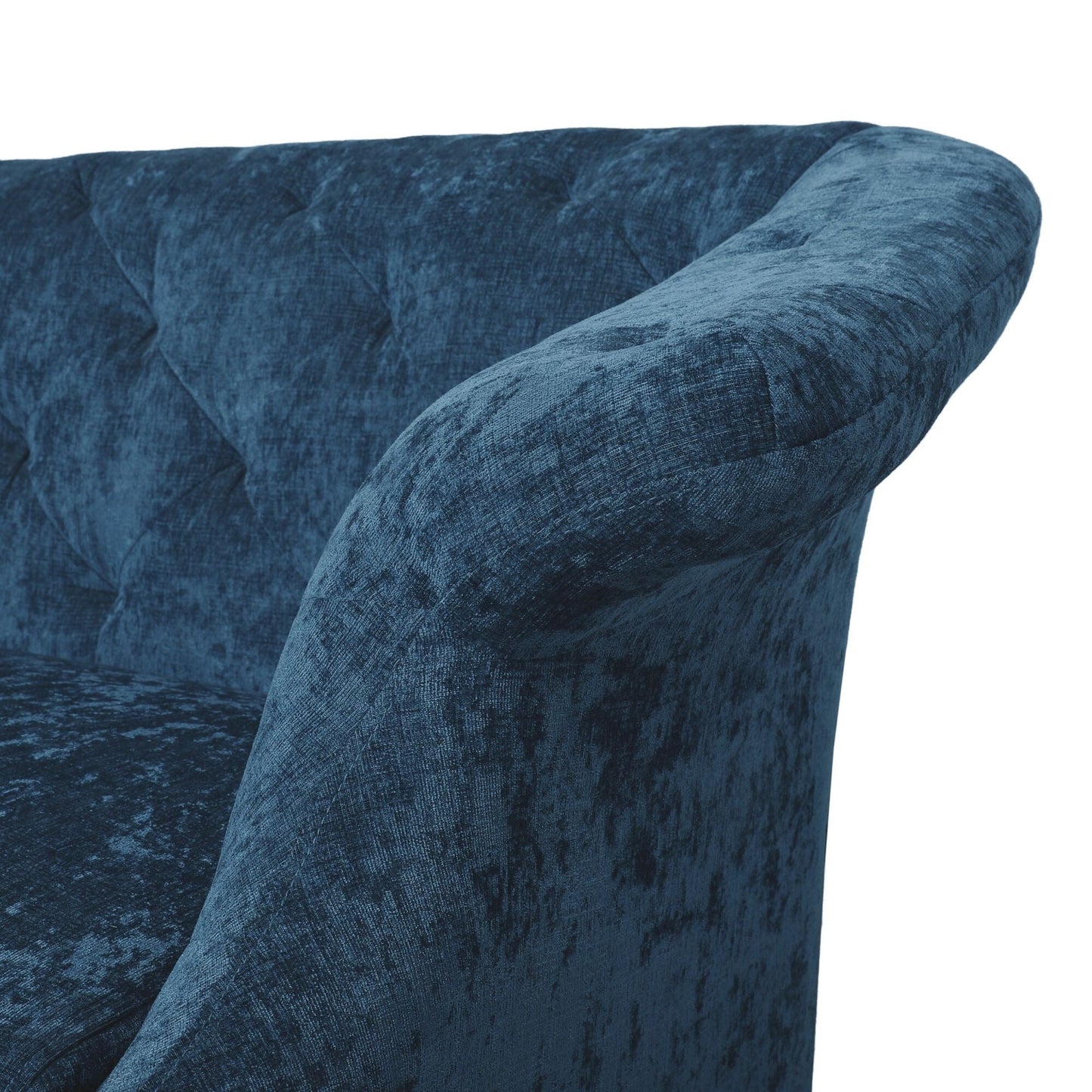 Marineblaues 75-Sofa aus Samt mit ausgestellten Armlehnen, getuftetes Sofa mit tiefer Sitzfläche und Holzbeinen für das Wohnzimmer