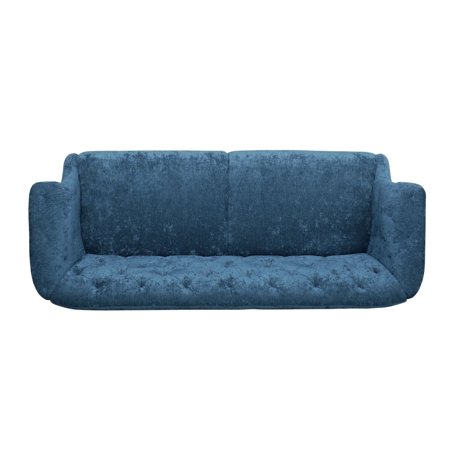 Marineblaues 75-Sofa aus Samt mit ausgestellten Armlehnen, getuftetes Sofa mit tiefer Sitzfläche und Holzbeinen für das Wohnzimmer