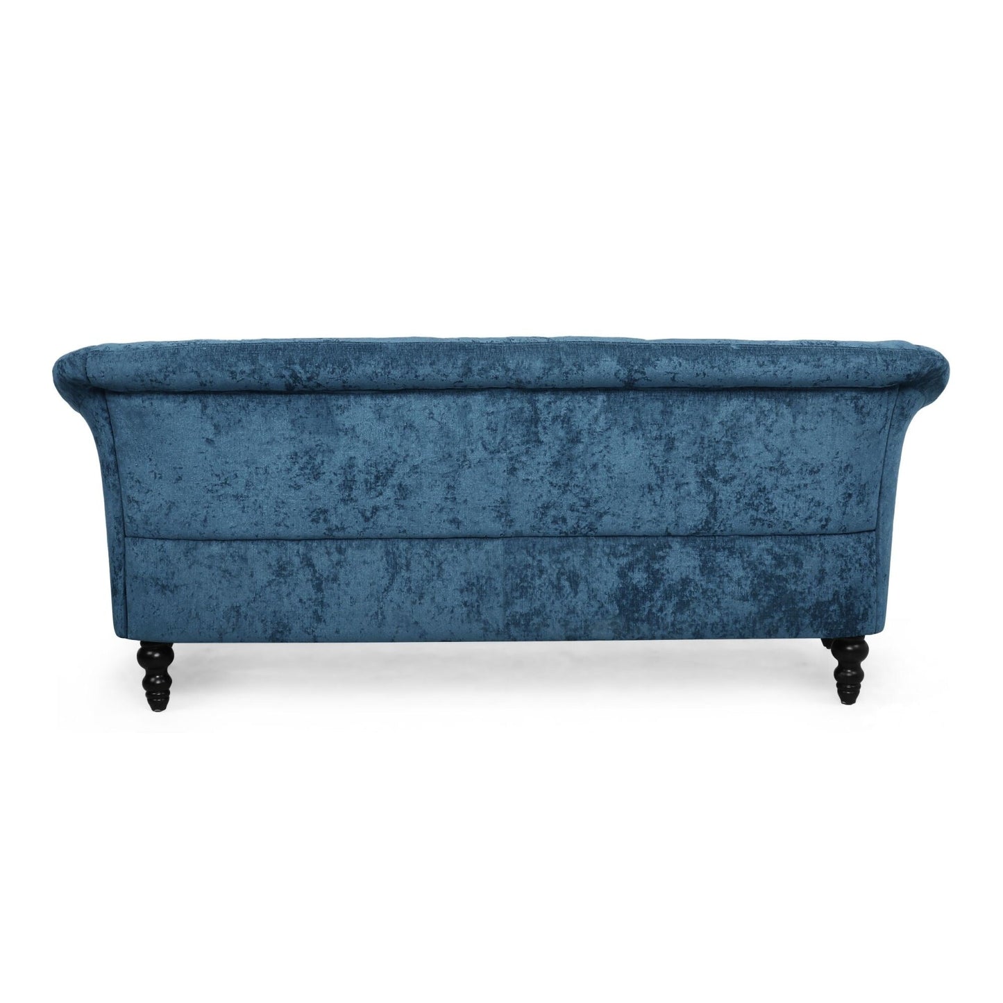Marineblaues 75-Sofa aus Samt mit ausgestellten Armlehnen, getuftetes Sofa mit tiefer Sitzfläche und Holzbeinen für das Wohnzimmer